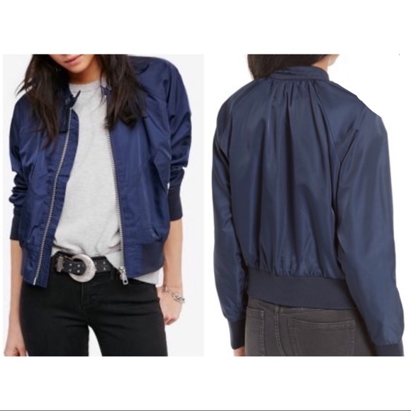 Free People Jackets & Blazers - Free People Navy Blue Midnight Bomber Jacket, S